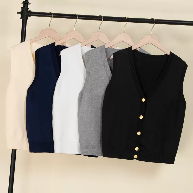春秋季新款日系学院风v领针织马甲女士叠穿坎肩毛衣背心女装