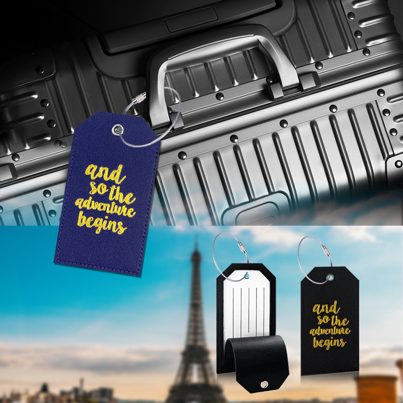 En stock tarjeta de embarque de cuero bronceado grueso de doble cara transfronteriza con tarjeta de papel de firma etiqueta de equipaje pu etiqueta de equipaje