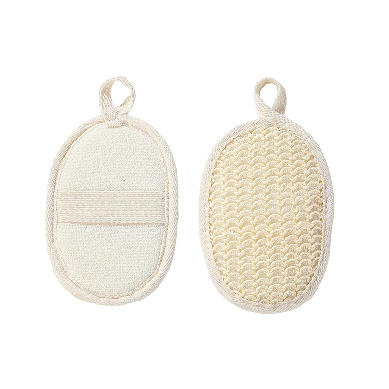 Loofah Bath Sponge (Natural), Cotton‑Linen & Loofah, Multiple Sizes 8×8–12×12 cm