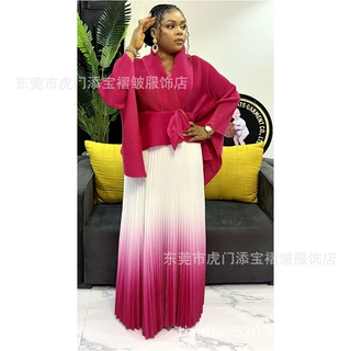 Tianbaomiyake跨境欧美非洲印花渐变色大码两件套连衣裙