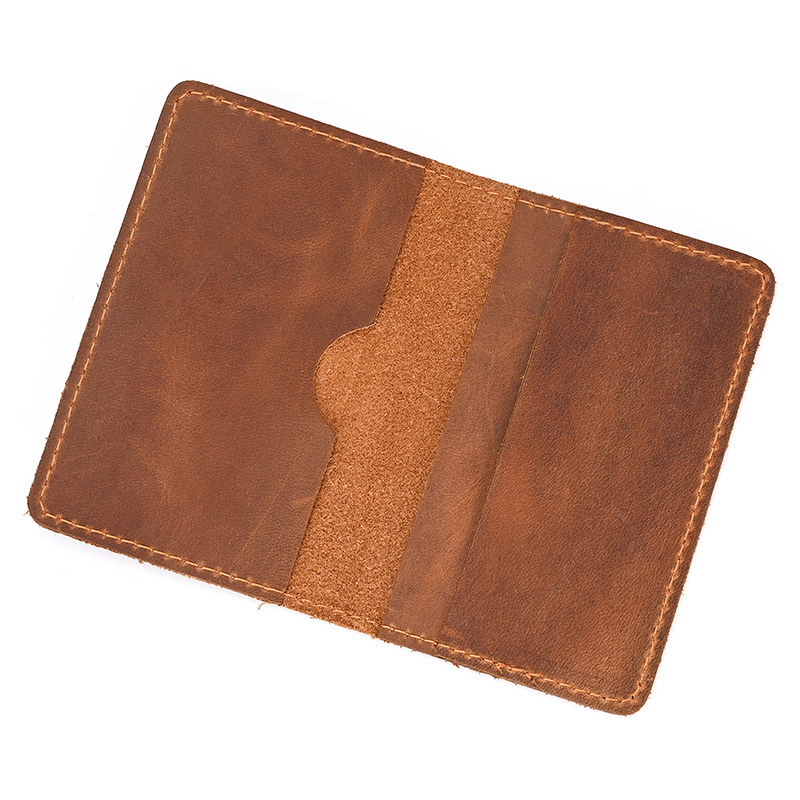 Vintage Genuine Leather Small Card Holder Crazy Horse Leather Short Wallet Cross-Border Hot-Selling Ultra-Thin Card Holder Cheap Small Wallet Id Wallet