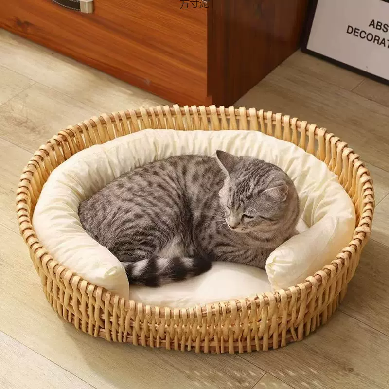 藤编猫窝冬季保暖猫咪小型犬编织窝柳编猫咪产房窝四季通用可拆洗
