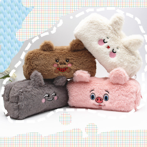 ins cross-border rabbit large-capacity pencil case cute bear student plush stationery bag pencil case soft cute wallet
