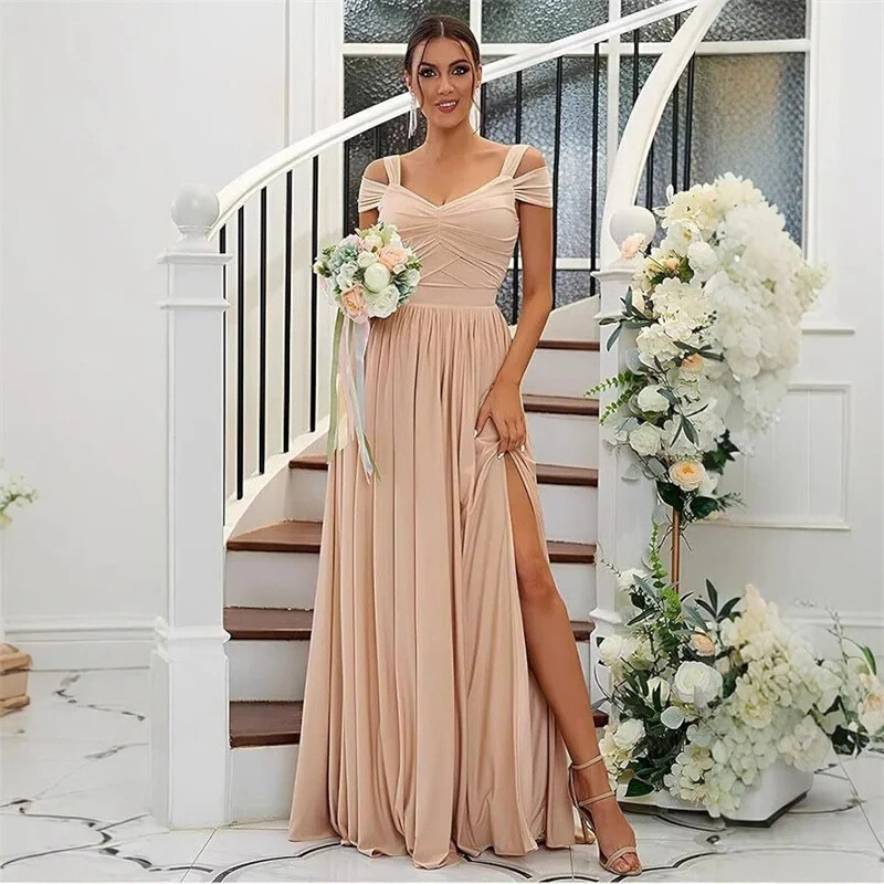 European and American Cross-Border Foreign Trade New Style Off-Shoulder Chiffon Wedding Bridesmaid Dress Long Ball Gown Party Elegant Evening Dress European and American Cross-Border Foreign Trade New Style Off-Shoulder Chiffon Wedding Bridesmaid Dress Long Ball Gown Party Elegant Evening Dress