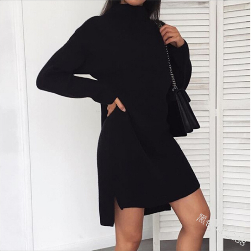 Autumn warm solid color simple, stylish, clean, elegant, versatile, long-sleeved, high-necked, basic women's dress Autumn warm solid color simple, stylish, clean, elegant, versatile, long-sleeved, high-necked, basic women's dress