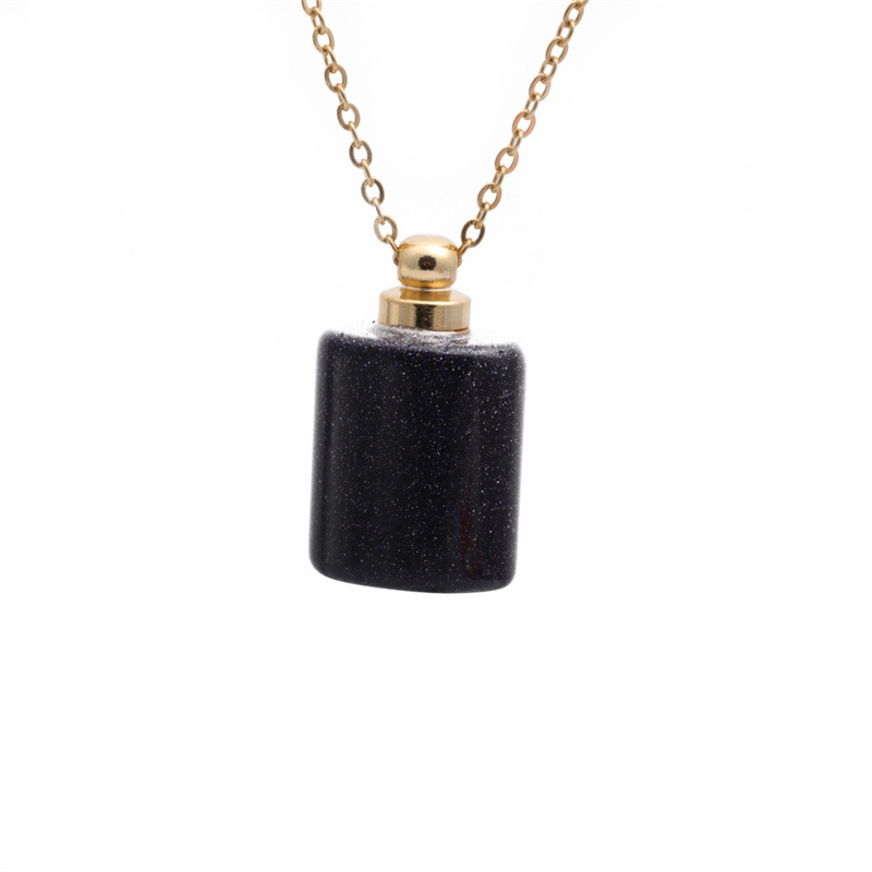 Fashion semi-precious stone flat cylindrical perfume bottle necklace