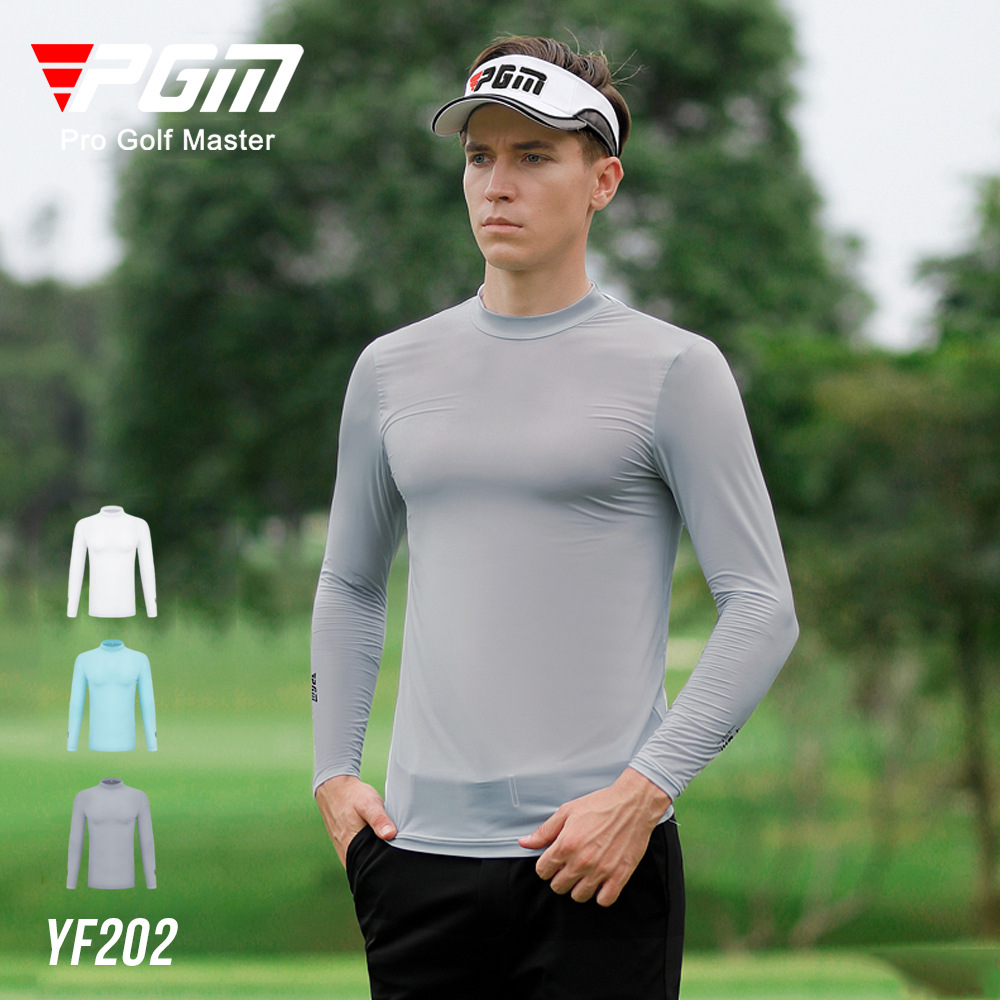 Áo thun golf dài tay nam mùa hè chất liệu lụa đá thoáng khí — YF202 màu xanh