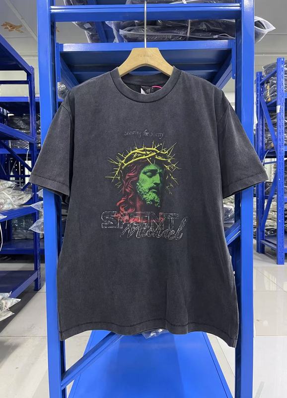 高品質 SAINT MICHAEL ICON ウォッシュ加工 オールド半袖 アメカジ レトロ プリント カップル Tシャツ 男女兼用|undefined