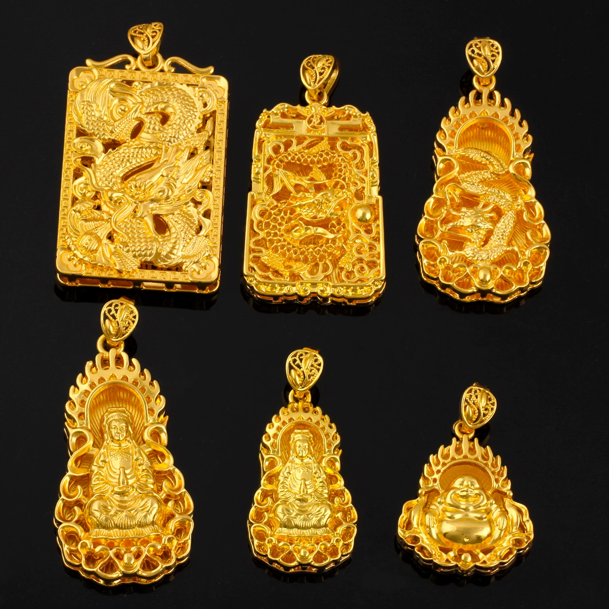 Позолоченный серебряный прямая трансляция взрывного дракона большой аксессуар подвески Guanyin Fo доминирование подвески с полым песком ювелирные аксессуары