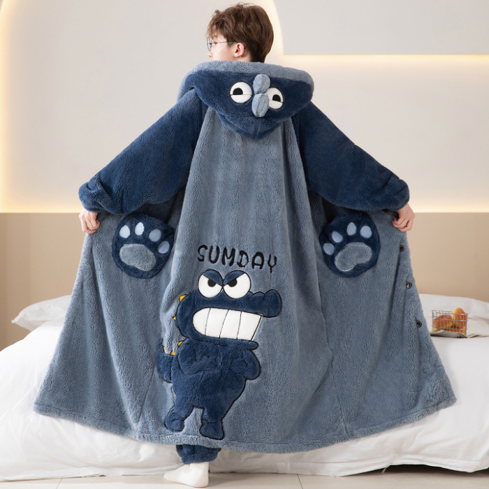 Men's Pajamas Autumn and Winter Coral Velvet Fleece-Lined Thickeneded Winter Teenagers Large Size Pajamas Men's Flannel Home Clothes