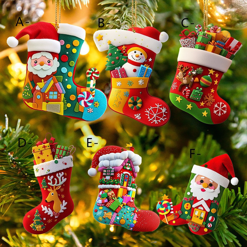 Serie de calcetines de Navidad transfronterizas acrílico plano para automóviles colgante de decoración de árbol de Navidad atmósfera de vacaciones colgante