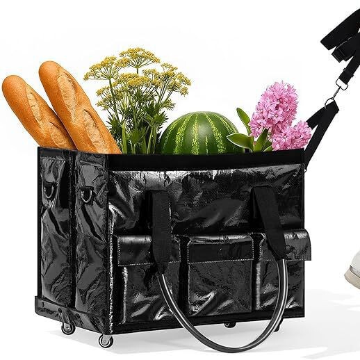 Reusable Wheeled Grocery Bag, Foldable Shopping Cart with Reinforced Wheels and Extended Handle Reusable Wheeled Grocery Bag, Foldable Shopping Cart with Reinforced Wheels and Extended Handle