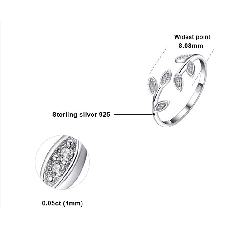 Einfacher Stil Blatt Sterling Silber Inlay Zirkon Ringe display picture 2