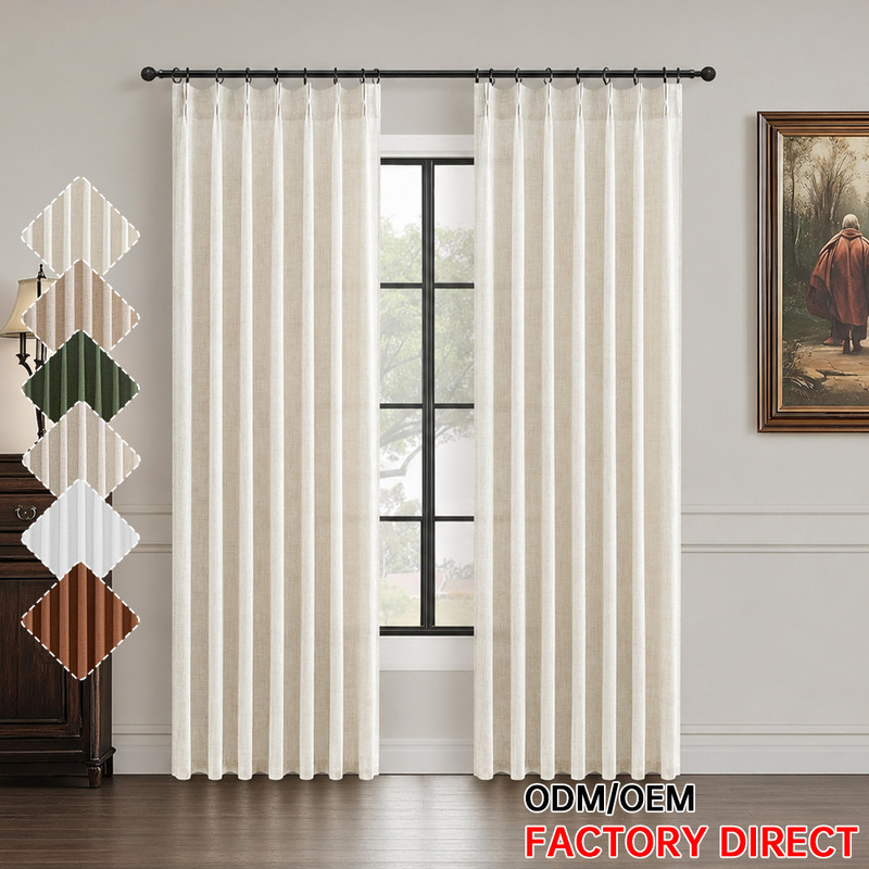 Cross-border Amazon linen semi-sheer curtains with natural pleats and hanging rings, blackout sheer curtains for bedroom and living room, ready-made and pre-shaped Cross-border Amazon linen semi-sheer curtains with natural pleats and hanging rings, blackout sheer curtains for bedroom and living room, ready-made and pre-shaped