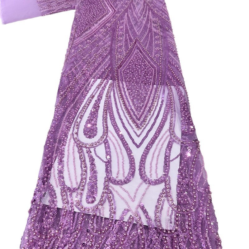 Gorgeoso hilo de malla sequinilla tubo de perlas bordado tela vestido de boda moda falda de moda tela comercio exterior spot transfronterizo