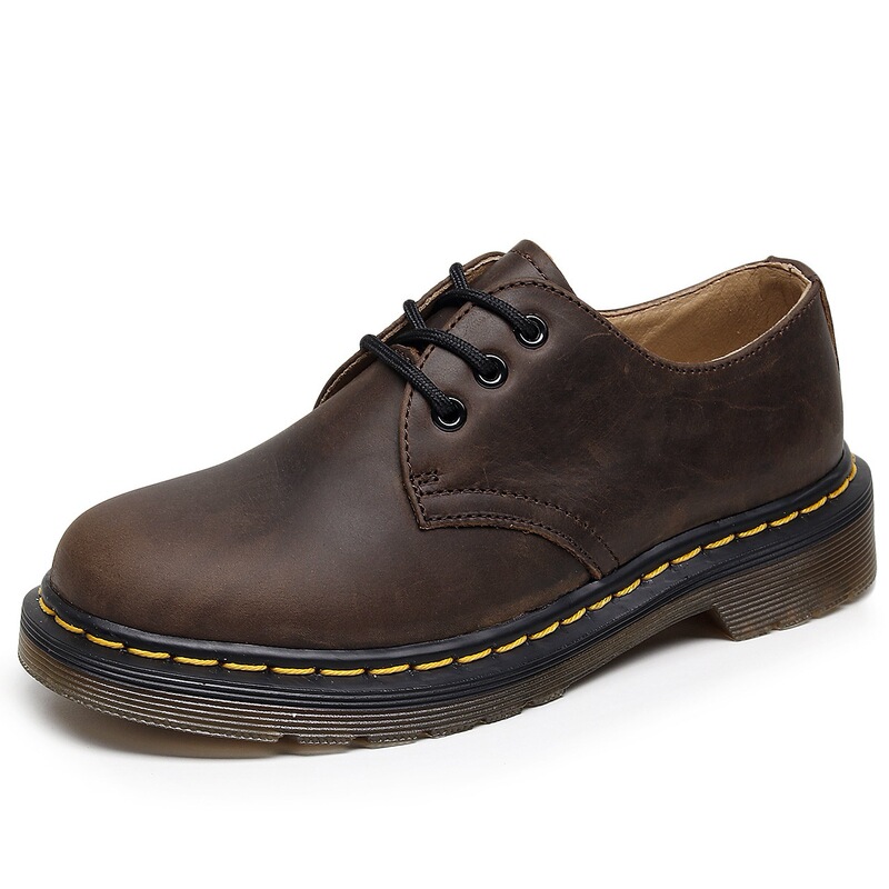 First Layer 1461 Low-Top Small Leather Shoes for Women Genuine Leather Crazy Horse Brown Large Size Short Boots Round Toe Casual Work Shoes for Men and Women Couples