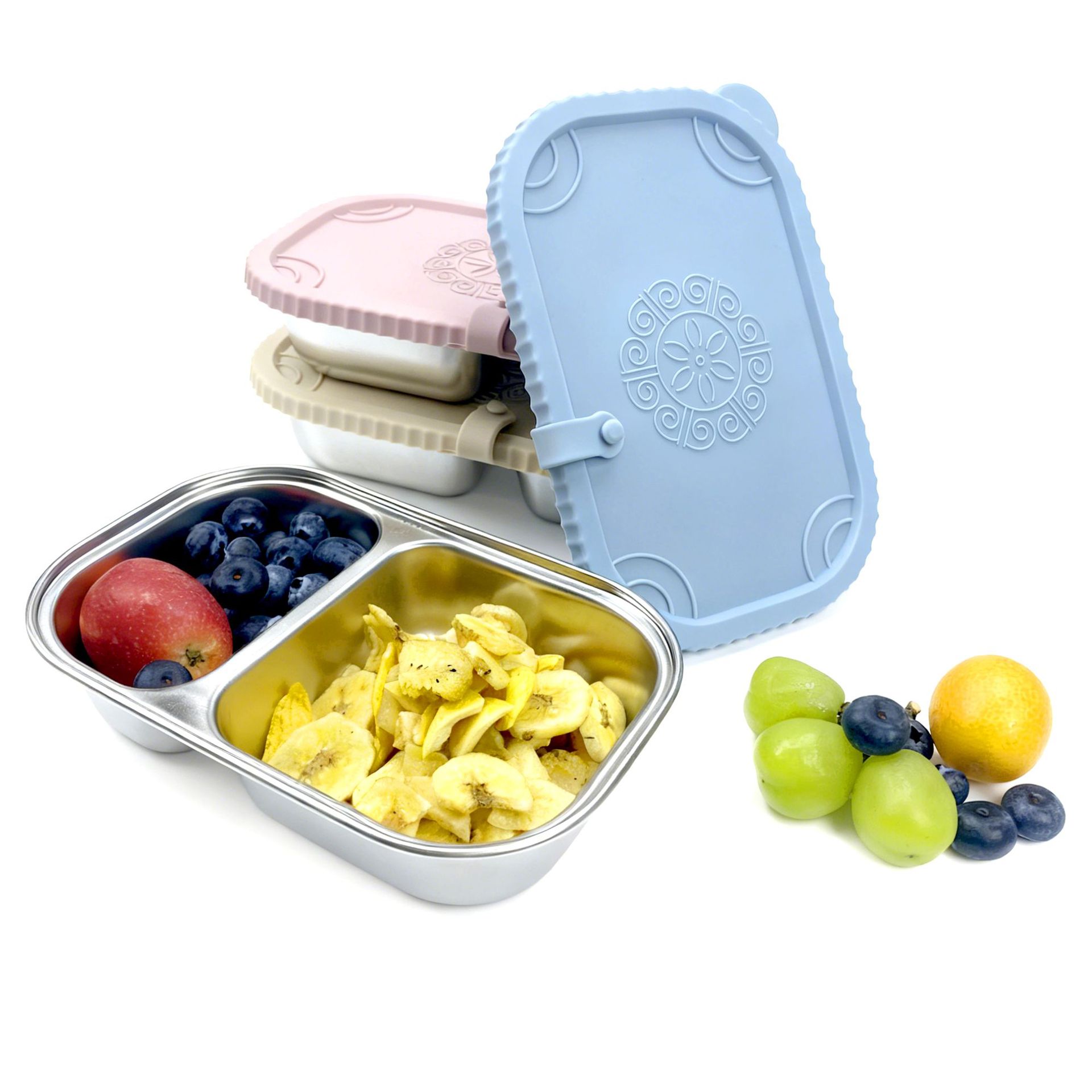 contenedor de bocadillos de silicona caja de conservación de bocadillos de silicona 304 caja de salsa de acero inoxidable