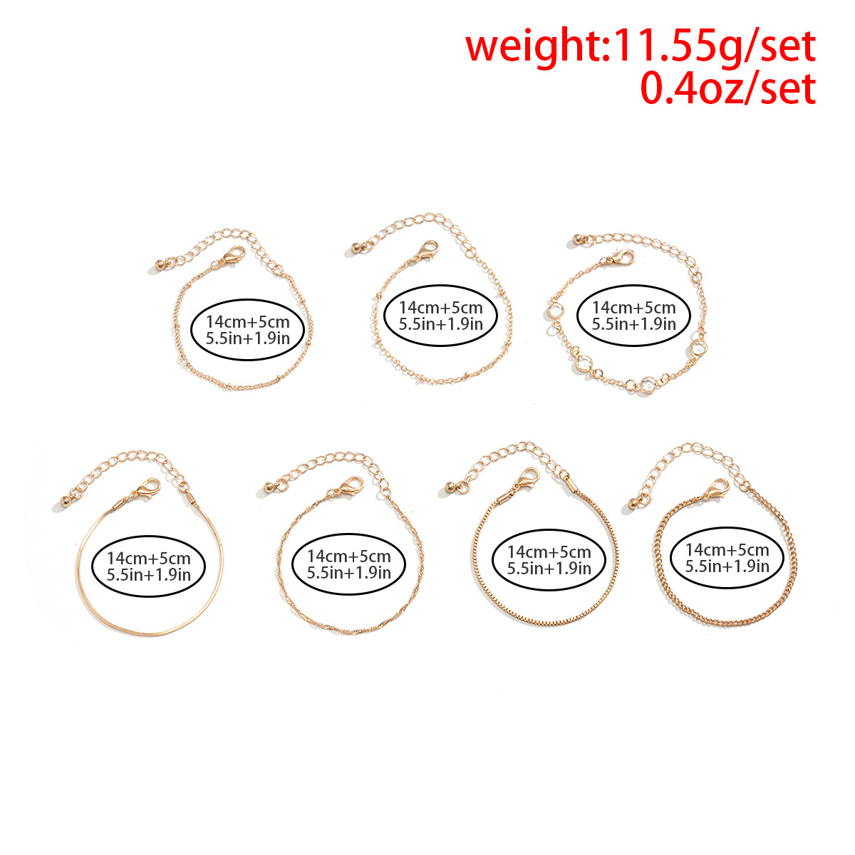 INS Style Solid Color Copper Bracelets Inlay Artificial Crystal Copper Bracelets 7 Pieces