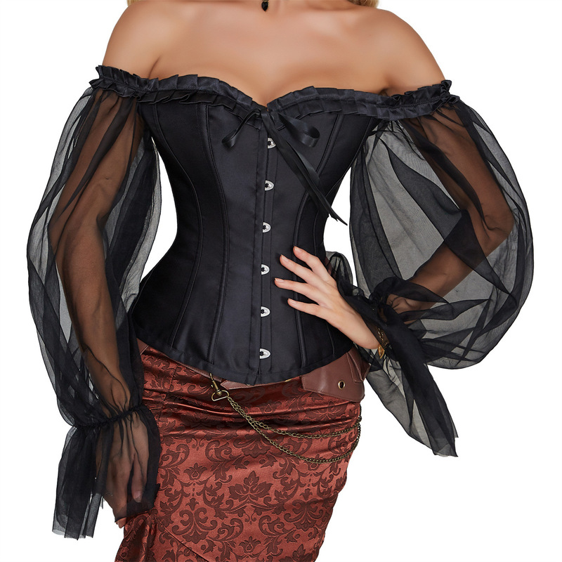 Strapless Off-Shoulder Dress, Lace Gauze Bodysuit, Buttoned Lace Corset, Satin Lace Palace Body Shaping Top