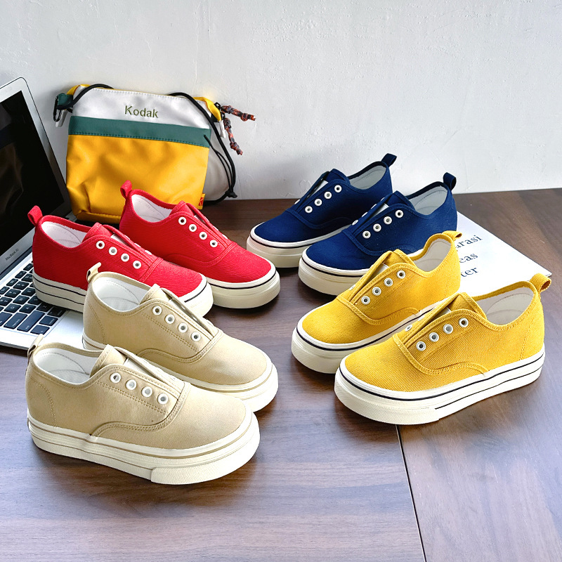 6653 Vulcanized Canvas Shoes Thick-Soled Casual Versatile Elastic Slip-On Inner Heightening Sneakers for Women 2025 New Style