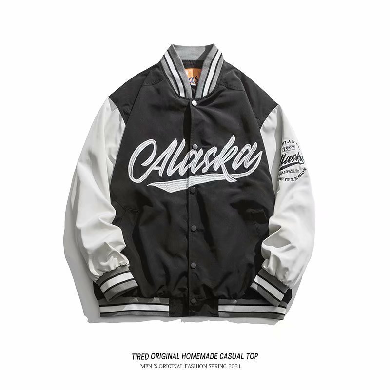Men's Spring Jacket Letter Embroidery Contrast Stitching Baseball_voghion.com