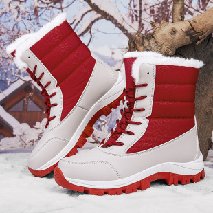 Cross-border winter outdoor non-slip snow boots Women's Northeast snow village fleece-lined thick warm mid-high ski large cotton shoes