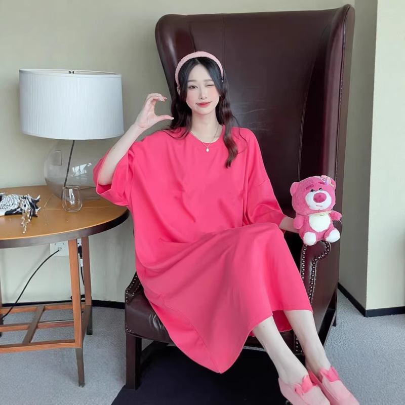Korean-Style Simple Plus-Size Dress for 18-22-Year-Old College Students, Casual Solid Color Long T-Shirt Dress, Factory Direct Wholesale Korean-Style Simple Plus-Size Dress for 18-22-Year-Old College Students, Casual Solid Color Long T-Shirt Dress, Factory Direct Wholesale