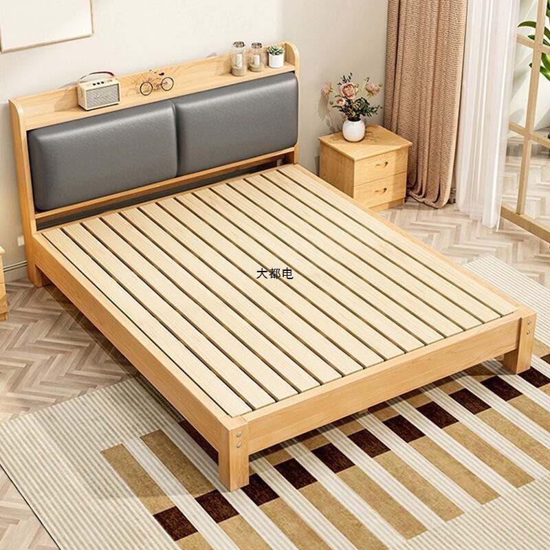 Solid Wood Bed Modern Minimalist All-Solid Wood 1.35m Single Bed Home Double Bed Small Apartment Rental Bed