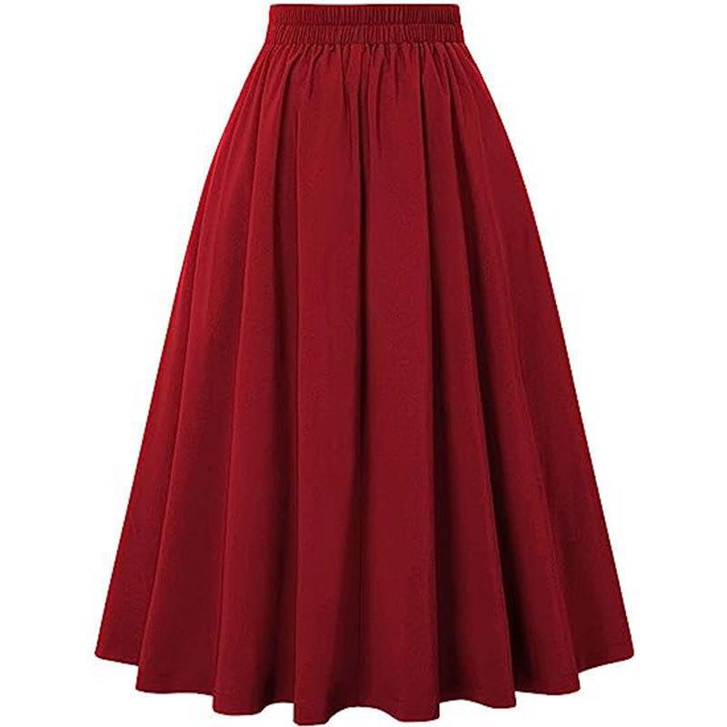 Women's Clothing High-Waisted Pleated Midi Skirt For Women Solid Color Spring Autumn Style Full Skirt_ecoleips.com