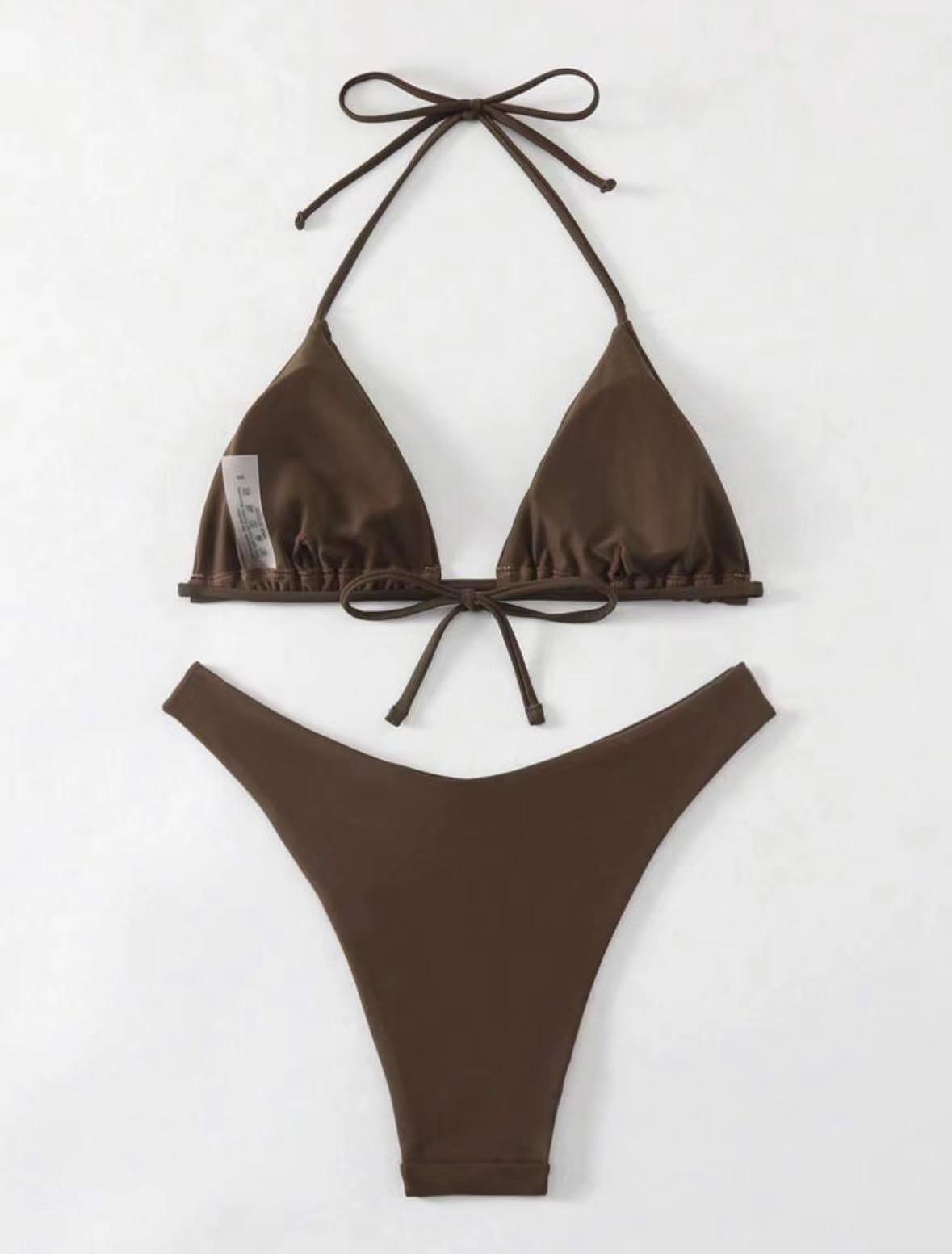 Women's Clothing Tie Up Bikini Swimsuit Solid Color Two Piece Sexy Women's Clothing Swimwear_ecoleips.com