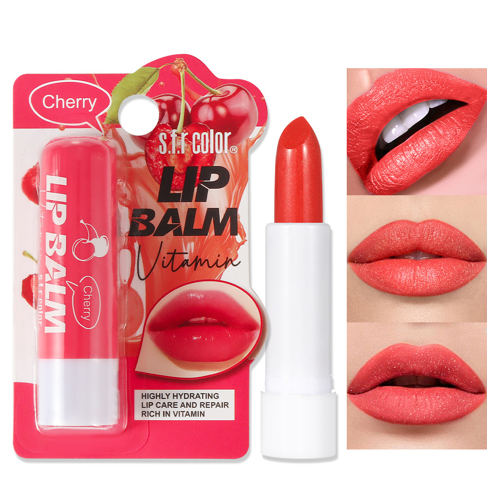 s.f.r color transfronterizo hidratante anti-agrietamiento color natural brillante lápiz labial cereza