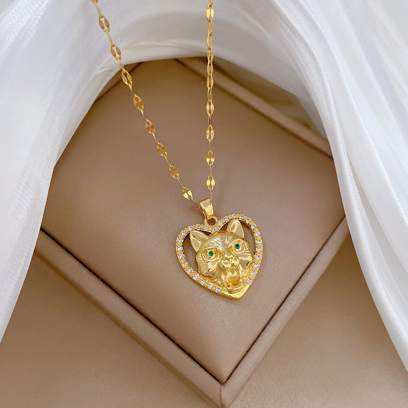 Collier Ras De Cou Femme Élégant Avec Pendentif Chat En Strass_voghion.com