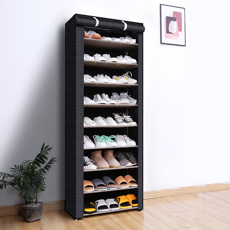 Estante de zapatos simple con cubierta a prueba de polvo, estante de almacenamiento multicapa para armario de zapatos económico, tubo de acero de puerta doméstica image 4