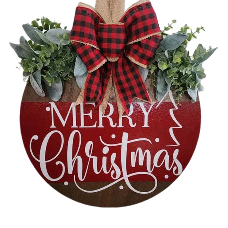 Etiqueta de madera de Navidad transfronteriza colgante jardín patio puerta Fondo decoración de la pared ventana colgante de pared nuevo guirnalda de vacaciones
