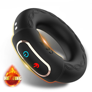 Male heating vibration ring masturbation device 10 frequency dual motor penis massage delay exercise silicone ring