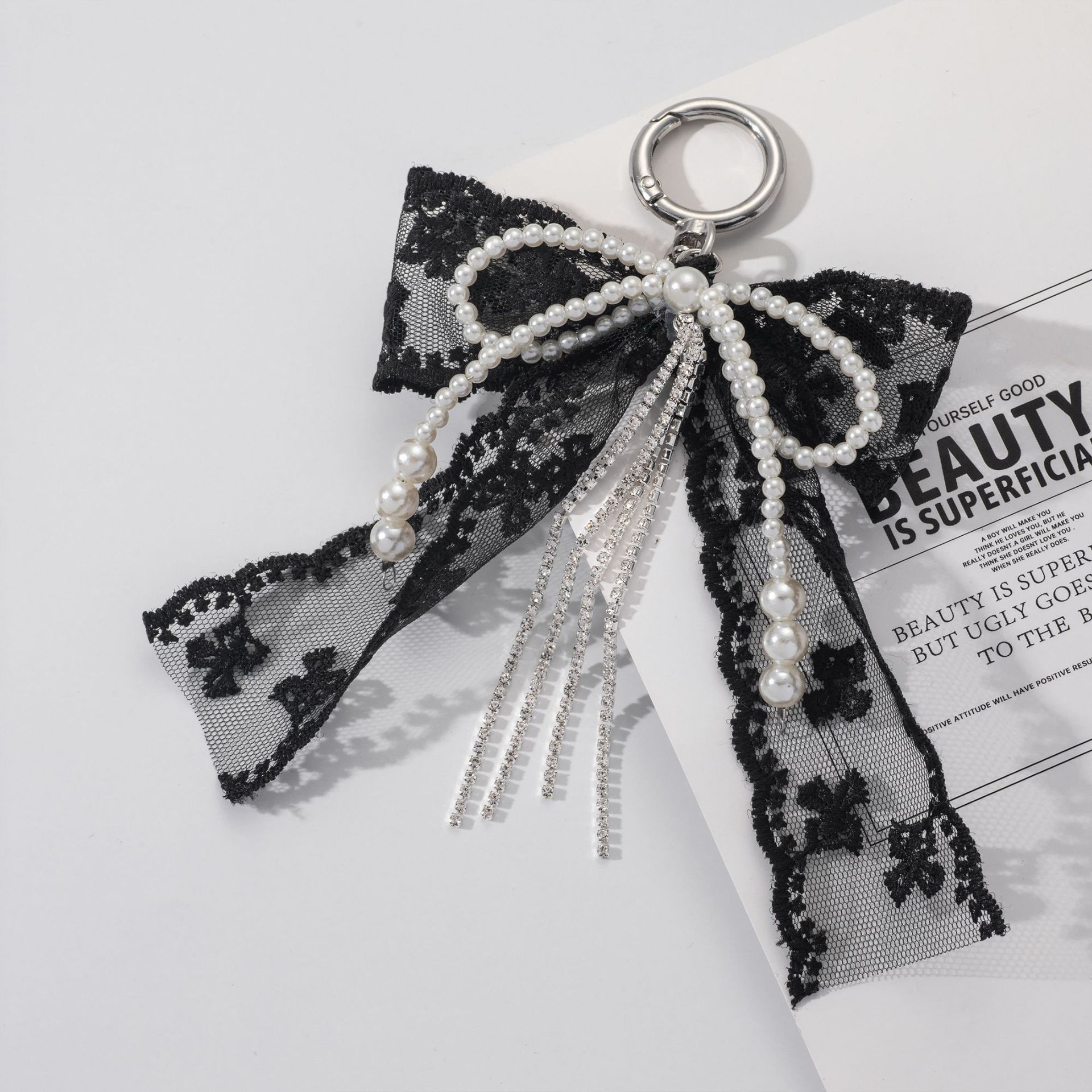 New Korean Style Rhinestone Chain Imitation Pearl Bow Internet Celebrity Girl Bag Pendant Pendant Keychain Mobile Phone Chain