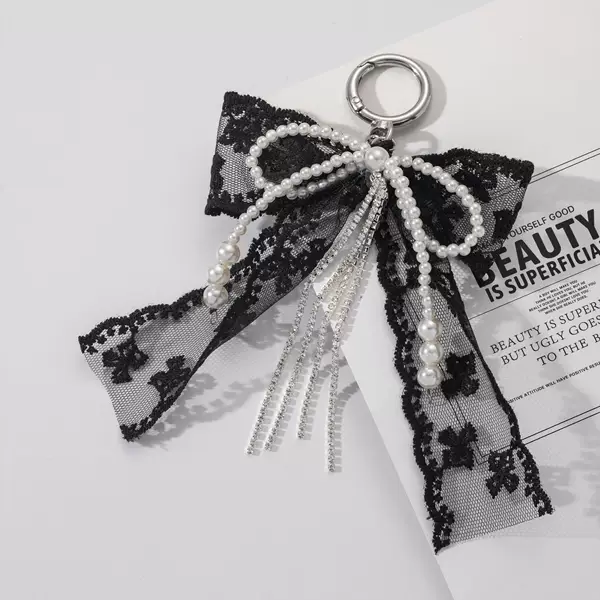 New Korean Style Rhinestone Chain Imitation Pearl Bow Internet Celebrity Girl Bag Pendant Pendant Keychain Mobile Phone Chain