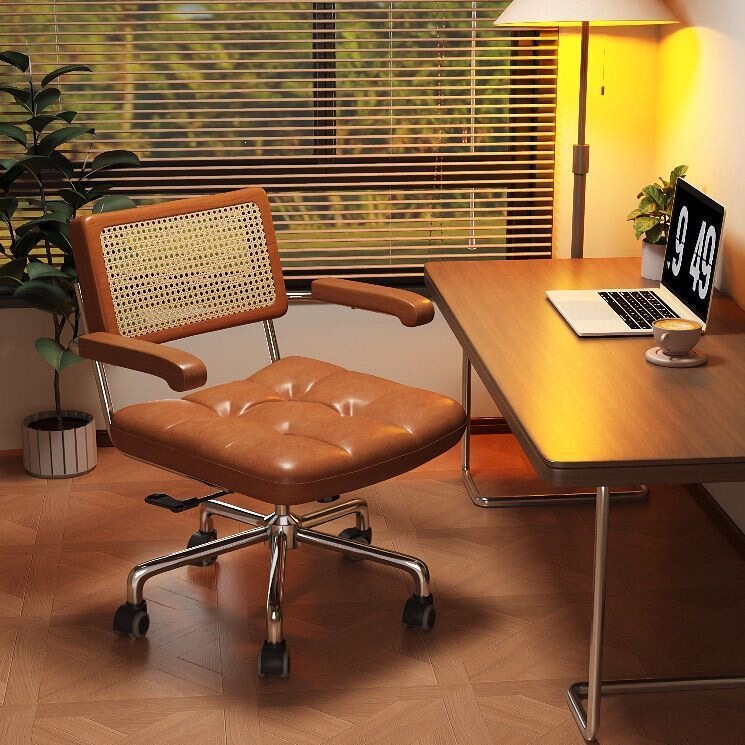 Study Room Computer Chair, Rattan and Solid Wood Home Office Desk Swivel Chair, Adjustable Chair, Ergonomic Chair, Vintage Office Chair Study Room Computer Chair, Rattan and Solid Wood Home Office Desk Swivel Chair, Adjustable Chair, Ergonomic Chair, Vintage Office Chair