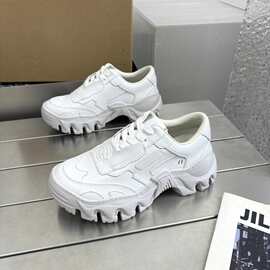真皮白色时尚厚底老爹鞋女小个子增高低帮学生日常休闲运动鞋百搭