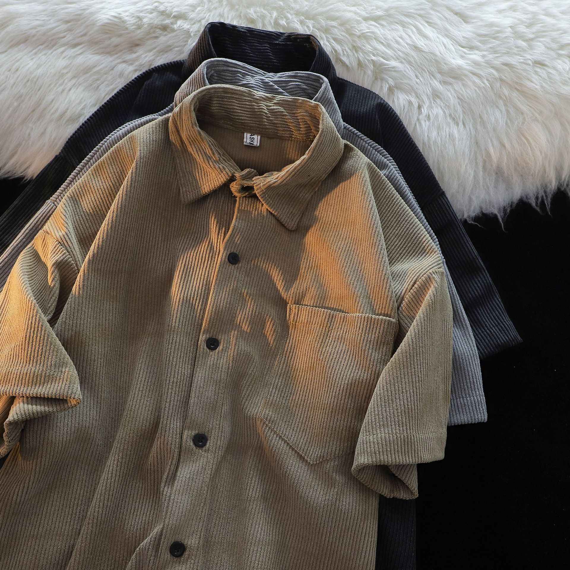 Retro corduroy thin solid color shirt