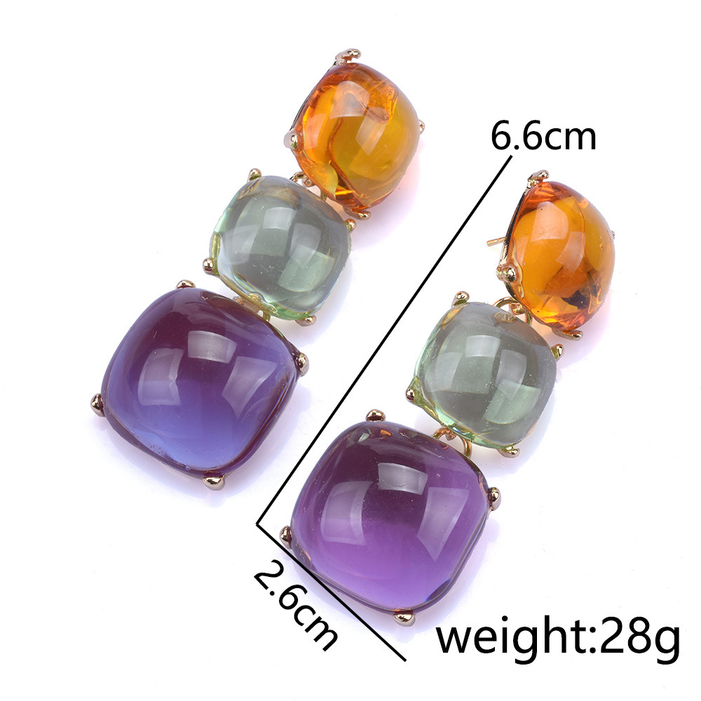 37g Weight Resin Inlay Material Drop Earrings Classification Exaggerated Square Metal Inlay Resin Women's Drop Earrings