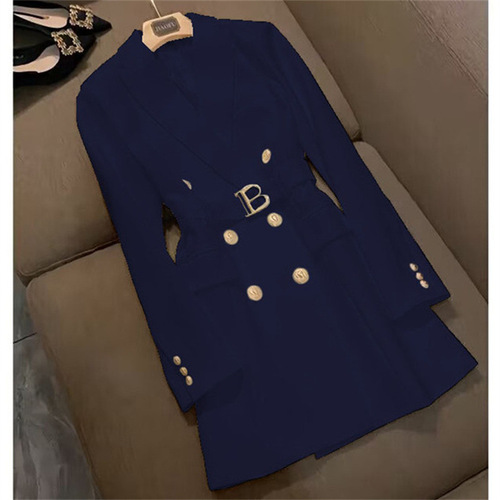 High-end, street-style blazer for women—mid-length, 2026 spring/autumn new arrival—elegant British-style single-breasted trench coat, trendy.