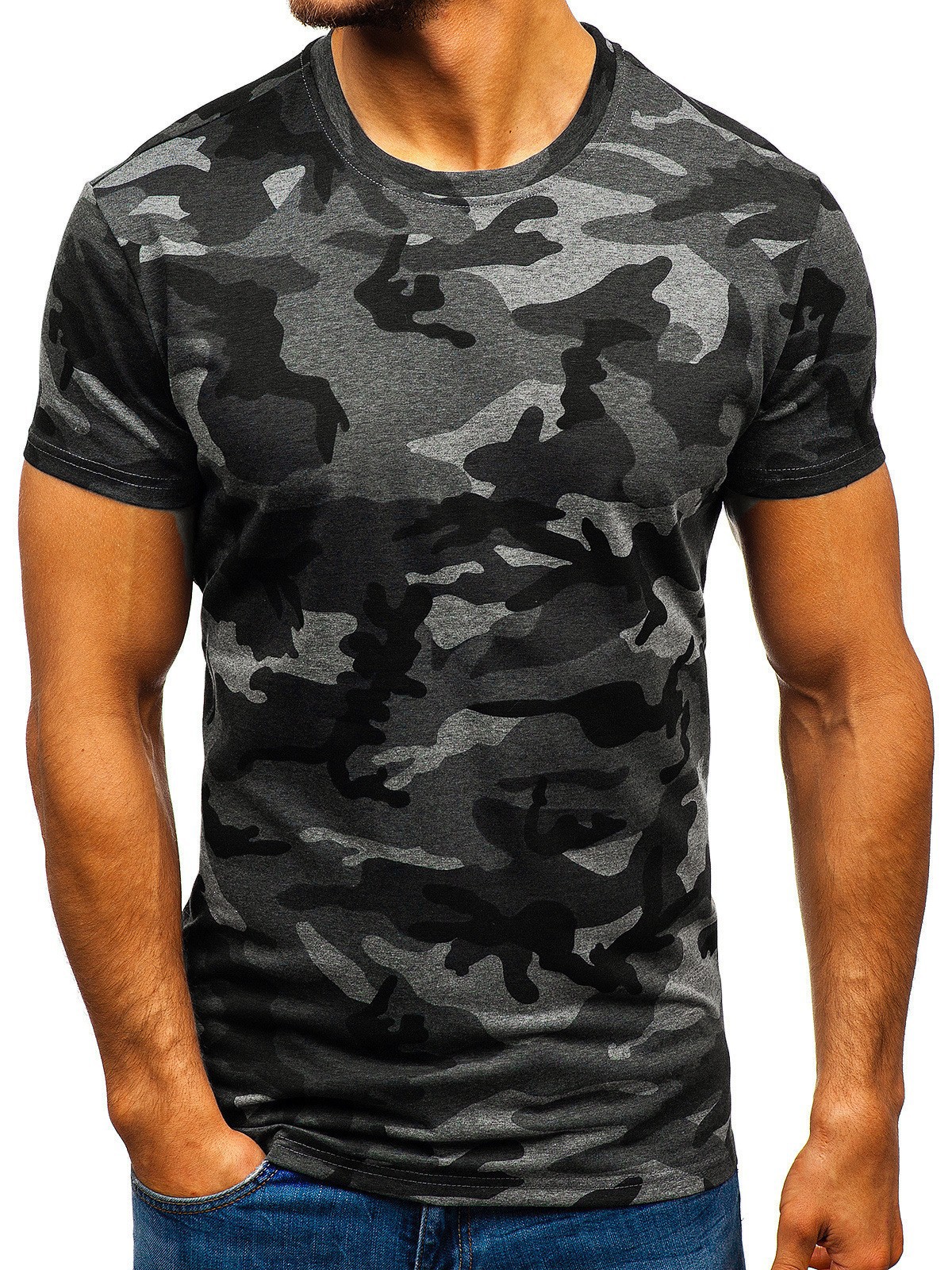 Camiseta de manga corta suelta transpirable de malla de todo fósforo de la calle principal con estampado digital 3D de camuflaje multicolor retro clásico