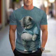 Temu cross-border e-commerce short-sleeved 3D digital printing cartoon animal print T-shirt summer round neck men's top wholesale