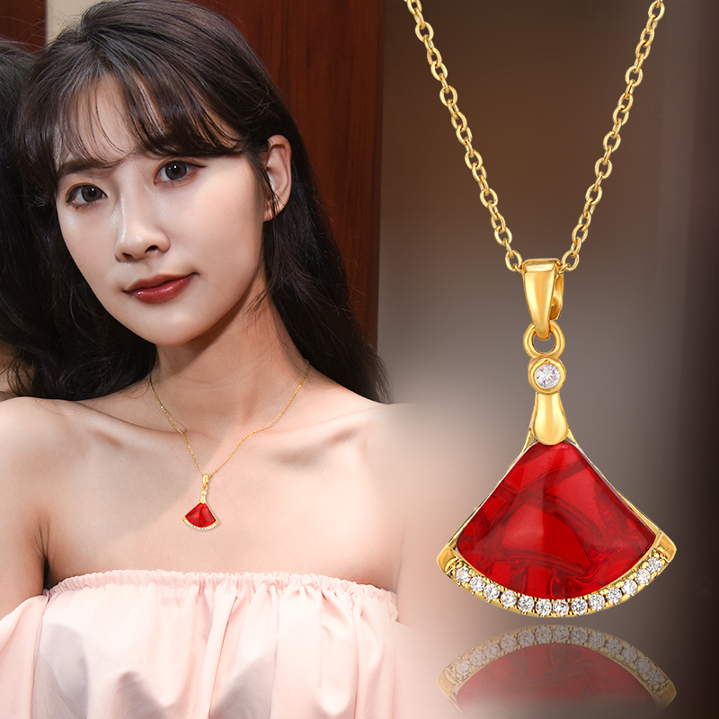 Korean Edition Sector Diamond Fritillaria skirt Necklace Net Red Same item Small fan design Clavicle chain Pendant wholesale