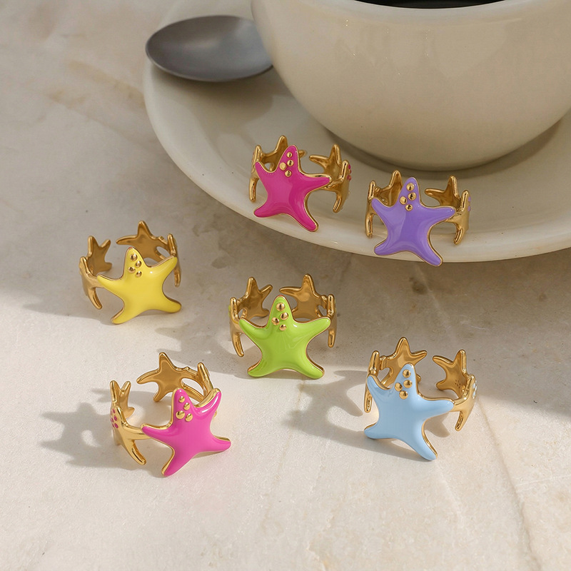TENA Europa y los Estados Unidos transfronterizos estrella de mar esmalte de color goteo de aceite anillo nicho de alto nivel sensación de vacaciones joyería al por mayor