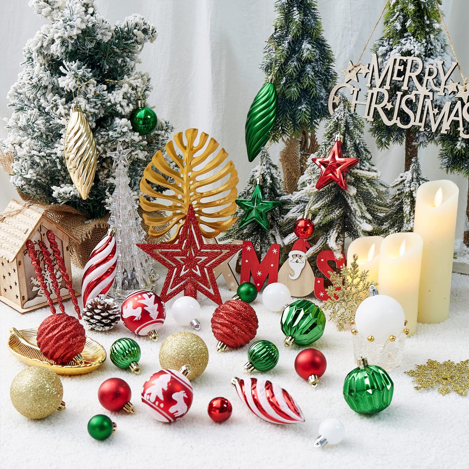 Árbol de Navidad decorado estrella de nieve de hielo 100 paquetes pintados bolos de Navidad colgante caja de mano