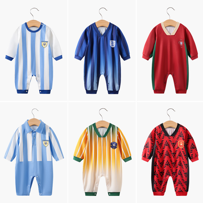 New Baby Football Clothes All-in-one World Cup Newborn Clothes Long Sleeve Sports Style Baby Ball Clothes