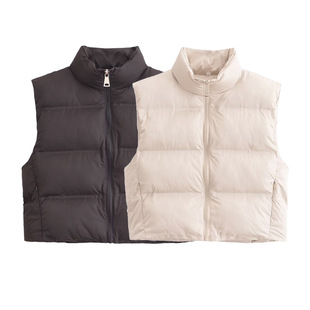 Cross-border AliExpress Amazon foreign trade wholesale European and American women's winter stand collar sleeveless pressure glue cotton-padded jacket vest vest