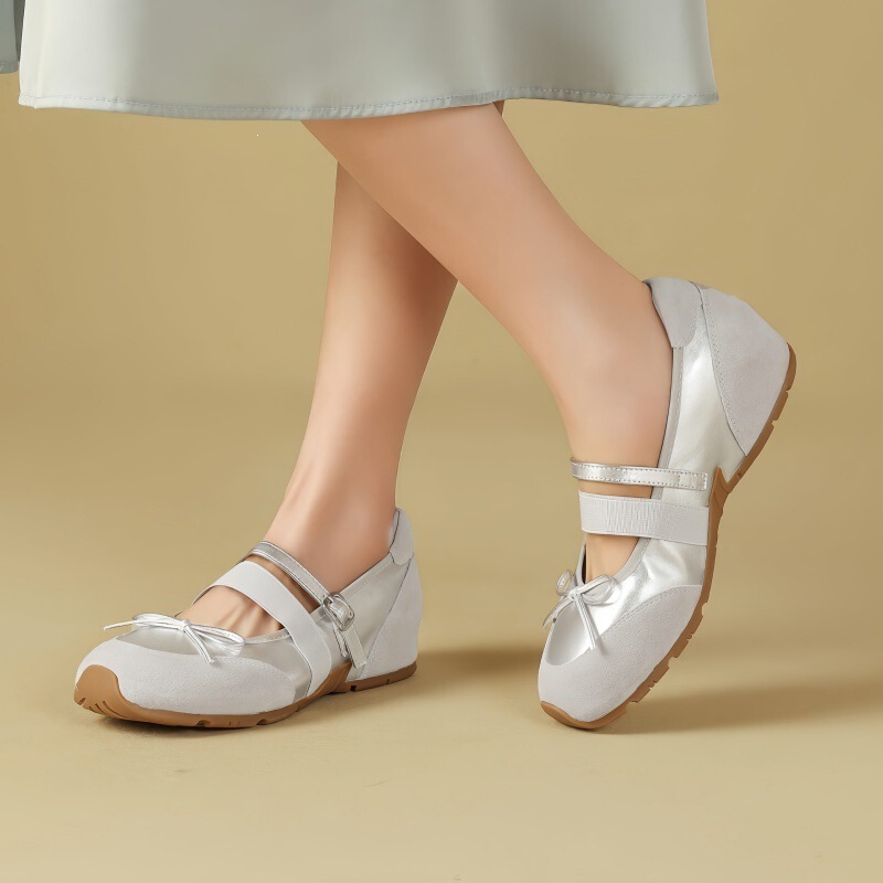 Cowhide Leather~Casual Solid Color Soft-Soled Height-Increasing Sports Ballet Trainers Mary Jane Shoes for Women, Spring Casual Shallow-Mouthed Single Shoes